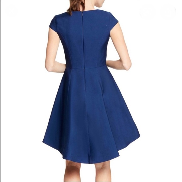 Halston Heritage High Low Sateen Cocktail Dress Mini Structured Cap Sleeve - Picture 2 of 14